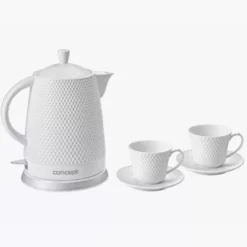Czajnik elektryczny i 2 filiżanki CONCEPT 1,5 l biały ceramiczny