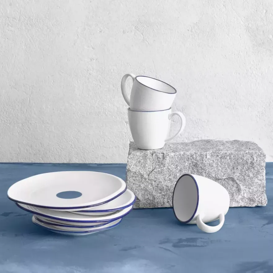 Filiżanka ze spodkiem DUKA KROG 420 ml biała granatowa porcelana