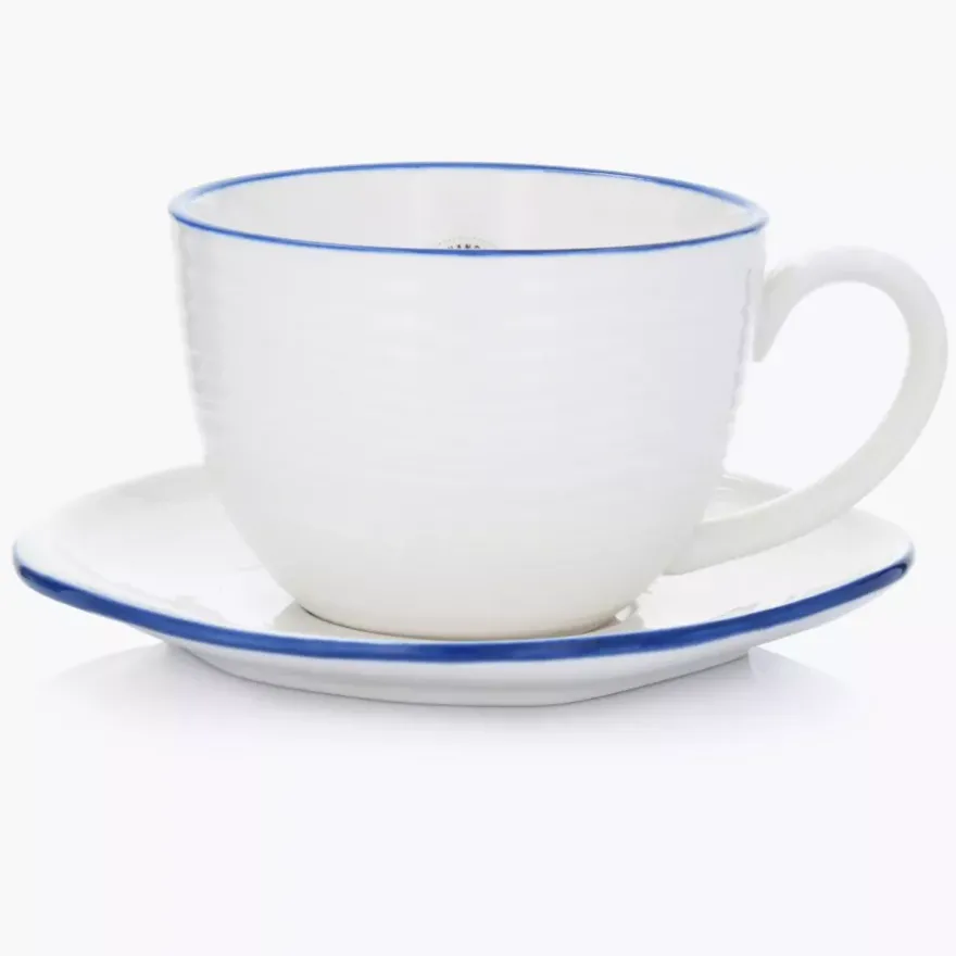 Filiżanka ze spodkiem DUKA KROG 420 ml biała granatowa porcelana
