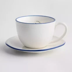 Filiżanka ze spodkiem DUKA KROG 420 ml biała granatowa porcelana