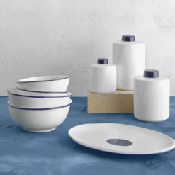 Filiżanka ze spodkiem DUKA KROG 420 ml biała granatowa porcelana