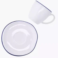Filiżanka ze spodkiem DUKA KROG 220 ml biała granatowa porcelana
