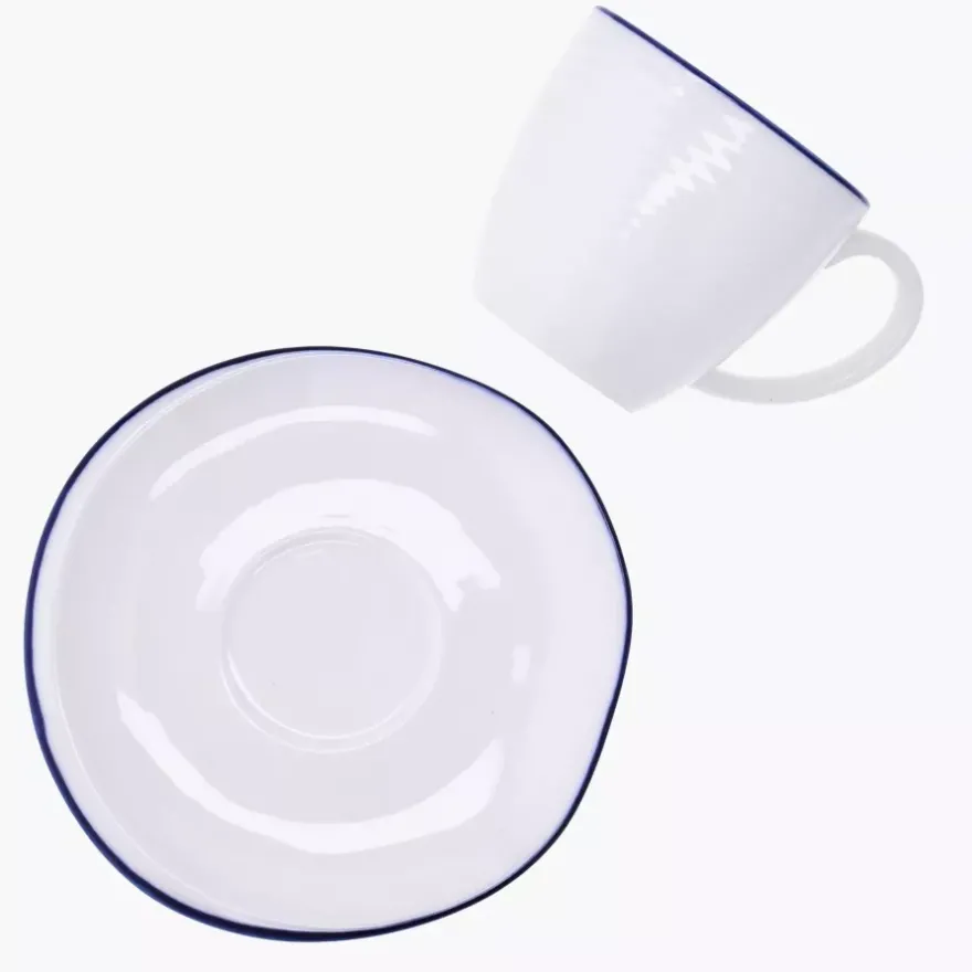 Filiżanka ze spodkiem DUKA KROG 220 ml biała granatowa porcelana