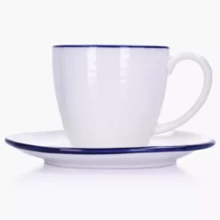 Filiżanka ze spodkiem DUKA KROG 220 ml biała granatowa porcelana