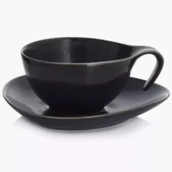 Filiżanka ze spodkiem DUKA TIME BLACK 350 ml grafitowa porcelanowa