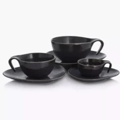 Filiżanka ze spodkiem DUKA TIME BLACK 350 ml grafitowa porcelanowa