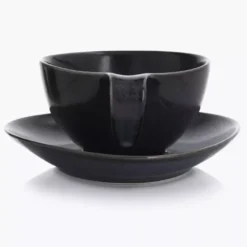 Filiżanka ze spodkiem DUKA TIME BLACK 350 ml grafitowa porcelanowa