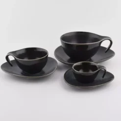 Filiżanka ze spodkiem DUKA TIME BLACK 150 ml grafitowa porcelanowa