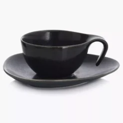 Filiżanka ze spodkiem DUKA TIME BLACK 150 ml grafitowa porcelanowa