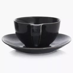 Filiżanka ze spodkiem DUKA TIME BLACK 150 ml grafitowa porcelanowa