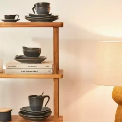 Filiżanka ze spodkiem DUKA TIME BLACK 150 ml grafitowa porcelanowa