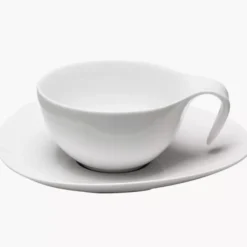 Filiżanka ze spodkiem DUKA TIME 150 ml biała porcelana