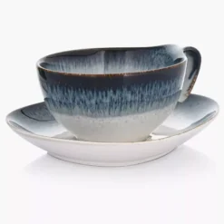 Filiżanka ze spodkiem DUKA TIME DIM 350 ml wielokolorowa porcelanowa