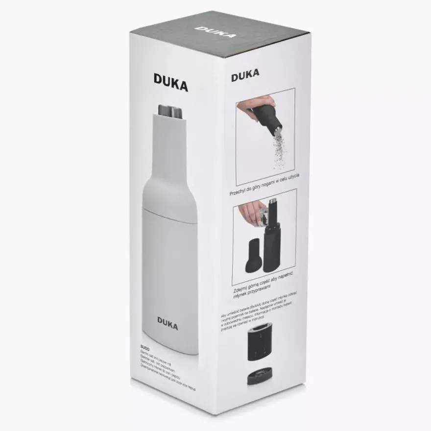 Młynek elektryczny grawitacyjny do soli lub pieprzu DUKA SUDD 22 cm biały