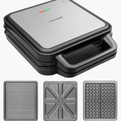 Opiekacz do kanapek 3w1 z wymiennymi płytkami CONCEPT RODZINA 1200 W czarno-srebrny