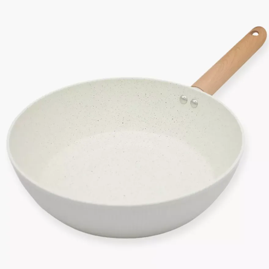 Patelnia głęboka z pokrywką DUKA GRAN 28 cm beżowa szara aluminiowa