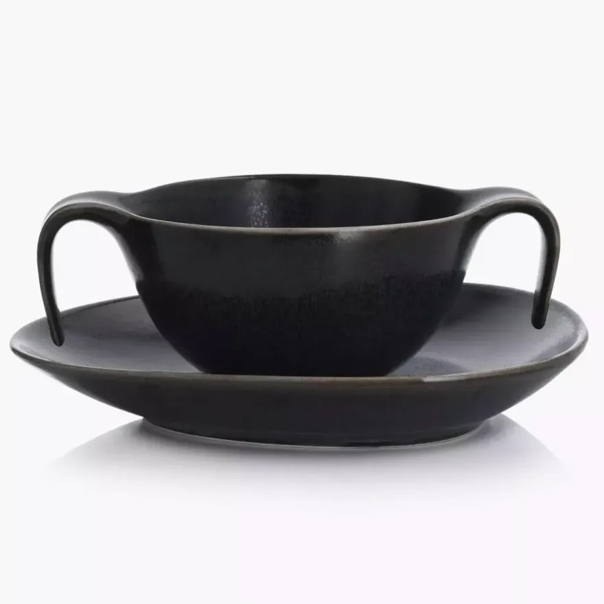 Talerz głęboki bulionówka ze spodkiem DUKA TIME BLACK 450 ml porcelanowy