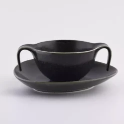 Talerz głęboki bulionówka ze spodkiem DUKA TIME BLACK 450 ml porcelanowy