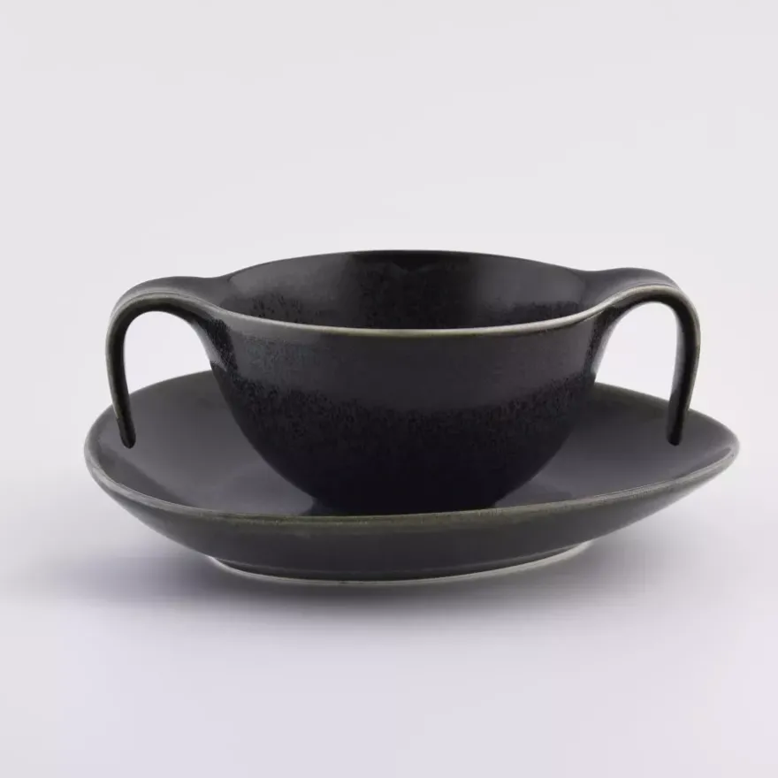 Talerz głęboki bulionówka ze spodkiem DUKA TIME BLACK 450 ml porcelanowy