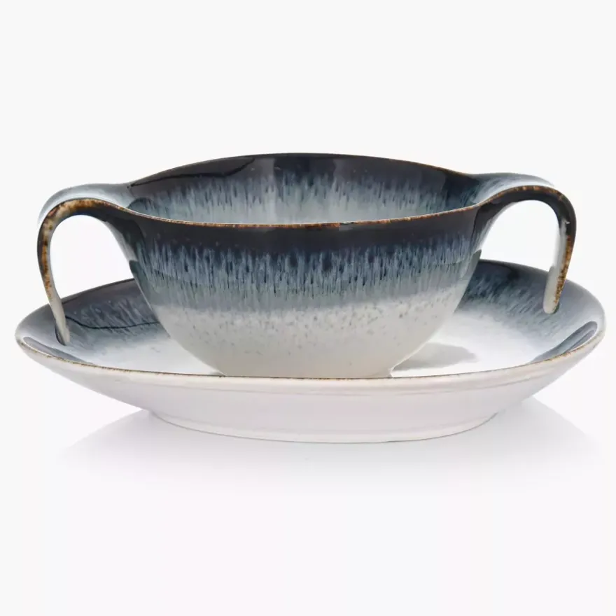Talerz głęboki bulionówka ze spodkiem DUKA TIME DIM 450 ml porcelanowy
