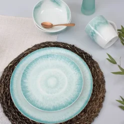 Talerz obiadowy DUKA SOLVIND 27.5 cm niebieski biały porcelanowy