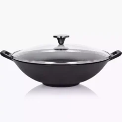 Wok z pokrywką i akcesoriami DUKA BJORN 30 cm czarny żeliwo