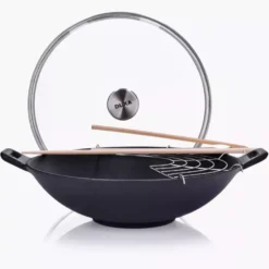 Wok z pokrywką i akcesoriami DUKA BJORN 30 cm czarny żeliwo