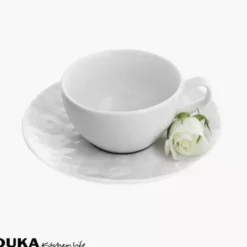 Zestaw filiżanek ze spodkami DUKA SARA 8 elementów 200 ml porcelana