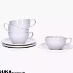 Zestaw filiżanek ze spodkami DUKA SARA 8 elementów 200 ml porcelana