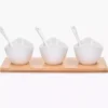 Zestaw miseczek z podstawką DUKA BAMBOO 3 sztuki białe porcelana
