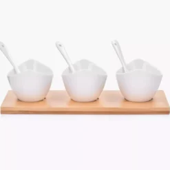 Zestaw miseczek z podstawką DUKA BAMBOO 3 sztuki białe porcelana