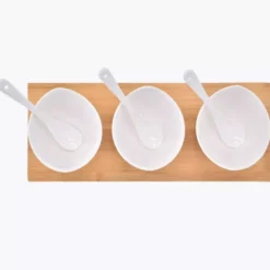 Zestaw miseczek z podstawką DUKA BAMBOO 3 sztuki białe porcelana