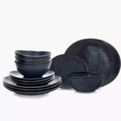 Zestaw obiadowy TIME BLACK 12 el. grafitowy porcelanowy